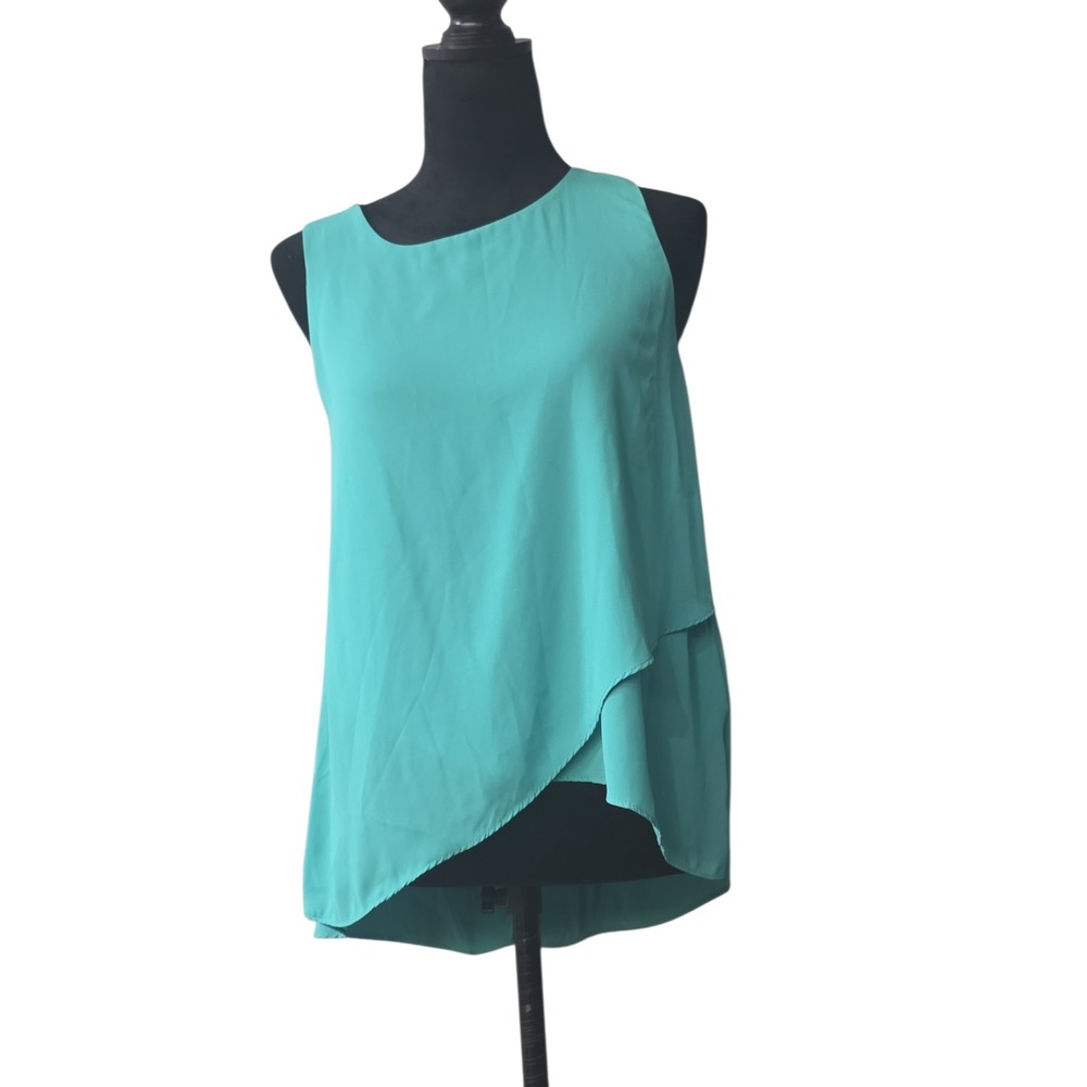 Soprano Teal Green Sleeveless‎ Layered Tulip High Low Chiffon Blouse Small NWT